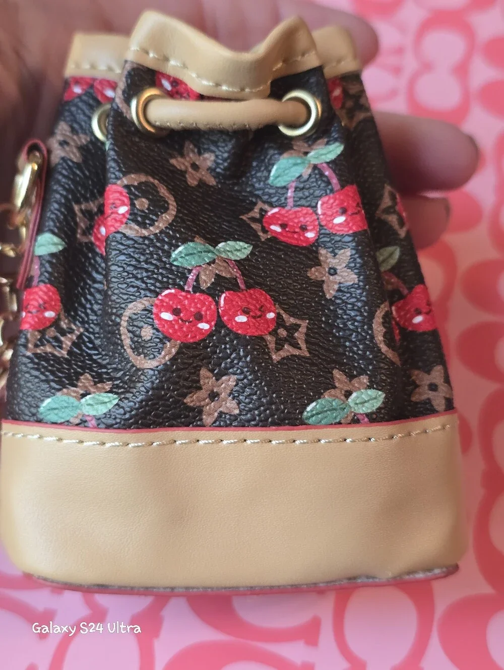 Cherry Decor Cinch Coin Pouch Bag Charm/ Keychain NEW